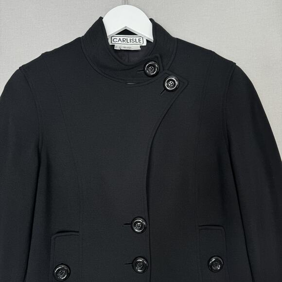 Carlisle Jacket Womens 6 Black Crop Ponte Knit Blazer Military Inspired Luxury - Picture 3 of 12
